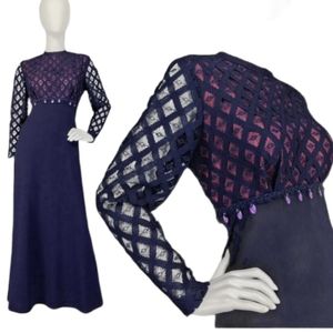 BERNIE BEE VTG 70'S LONGSLEEVES Sequins NAVY BLUE